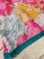 Florals on georgette (Saree) - Teal blue - Image 3