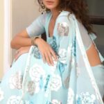 Sequinned Saree in georgette - Baby blue