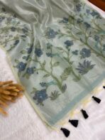 Muga silk cotton (saree) - Ice blue - Image 3