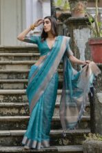 Mytreyi (Tissue silk cotton saree) - Rama green - Image 2