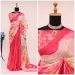 Florals on georgette (Saree) - Hot peach - Image 2