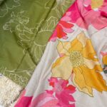 Florals on georgette (Saree) - Moss green