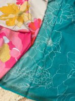 Florals on georgette (Saree) - Teal blue - Image 2