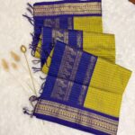 Kayal with checks in Mehandi green and Royal blue