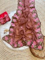 Terracotta Bloom Glass Organza Saree
