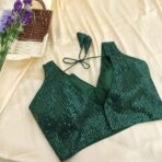 Zaara sequinned blouse in Bottle green - Image 2