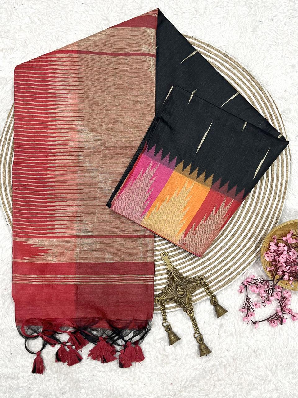 IMG-20240520-WA0006-1.jpg Ikkat in Raw silk - Black - Image 1