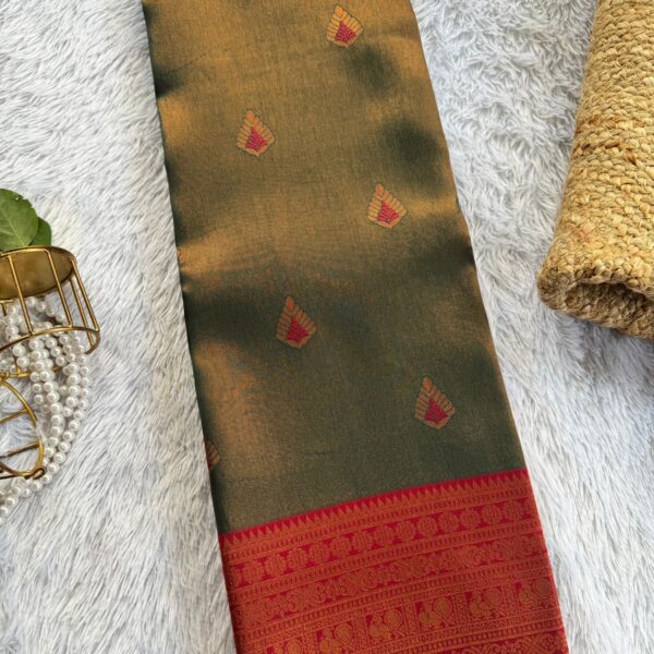 The Radiant Tapestry in Bottle green & Red with Meena motifs