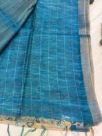 Ikkat printed Tussar cotton silk - Teal blue - Image 4