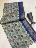 Ikkat printed Tussar cotton silk - Navy blue - Image 2