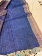 Ikkat printed Tussar cotton silk - Navy blue - Image 5