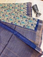 Ikkat printed Tussar cotton silk - Navy blue