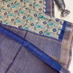 Ikkat printed Tussar cotton silk - Navy blue