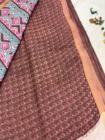 Ikkat printed Tussar cotton silk - Coffee brown - Image 4