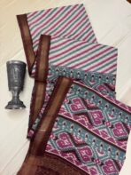 Ikkat printed Tussar cotton silk - Coffee brown