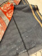 Block printed Tussar cotton silk - Black - Image 4