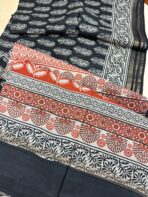 Block printed Tussar cotton silk - Black - Image 2