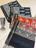 Block printed Tussar cotton silk - Black