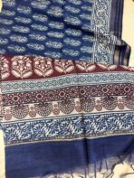 Block printed Tussar cotton silk - Indigo - Image 2