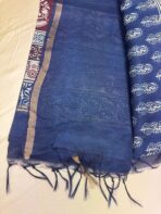 Block printed Tussar cotton silk - Indigo - Image 4