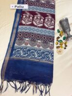 Block printed Tussar cotton silk - Indigo - Image 3