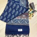 Block printed Tussar cotton silk - Indigo
