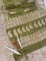 Block printed mul cotton(saree) - Moss green