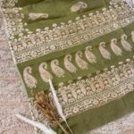 Block printed mul cotton(saree) - Moss green