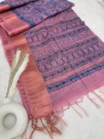 Block printed Tussar (saree) - Shade of pink - Image 2