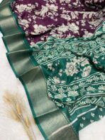 Florals printed semi dola silk - Deep magenta - Image 2