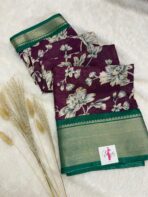 Florals printed semi dola silk - Deep magenta