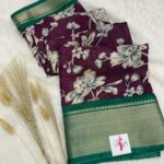 Florals printed semi dola silk - Deep magenta