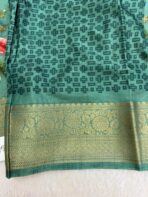 Florals printed semi dola silk - Forest green - Image 3