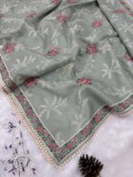 Sage green saree with cross stitch borders