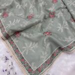 Sage green saree with cross stitch borders