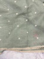 Sage green saree with cross stitch borders - Image 5