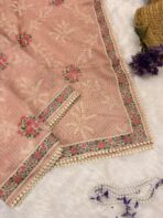 Burnt peach saree with cross stitch borders