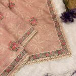 Burnt peach saree with cross stitch borders