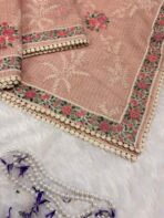 Burnt peach saree with cross stitch borders - Image 3