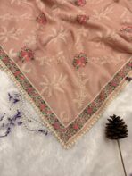 Burnt peach saree with cross stitch borders - Image 4