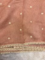 Burnt peach saree with cross stitch borders - Image 5