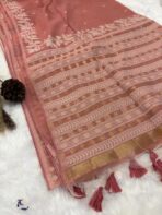 Peach saree with Janani weaving on Mul cotton - Image 2