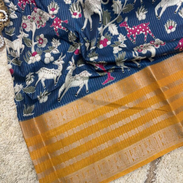 Kalamkari Printed Semi Dola Silk Saree - SY004