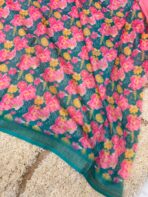 Florals on georgette (Saree) - Teal blue - Image 4