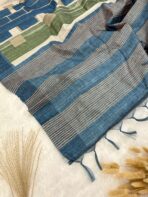 Whispers of earth (Jute Tussar saree) - Cerulean - Image 4