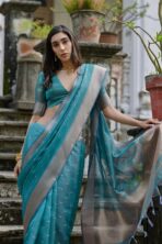 Mytreyi (Tissue silk cotton saree) - Rama green - Image 3