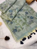 Muga silk cotton (saree) - Ice blue