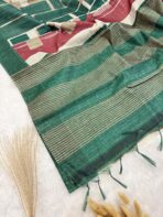 Whispers of earth (Jute Tussar saree) - Hunter green - Image 4