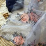 Organza Saree with floral print and scalloped resham border - SY100