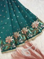 Phoolkanwal (saree) - Blush in blooms - Bottle green